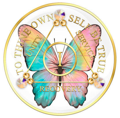 AA custom medallion coin 1 year butterfly design with gold crystals