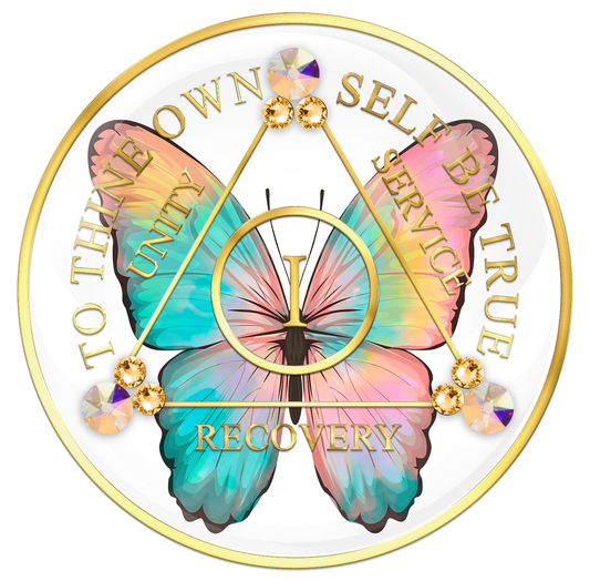 AA custom medallion coin 1 year butterfly design with gold crystals