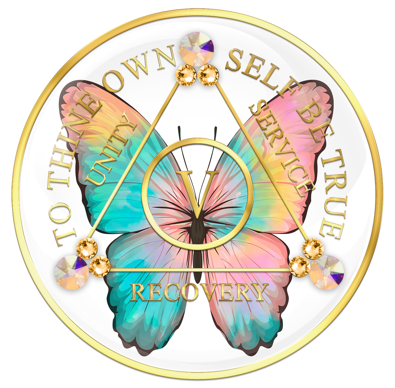 AA custom medallion coin 5 year butterfly design with gold crystals