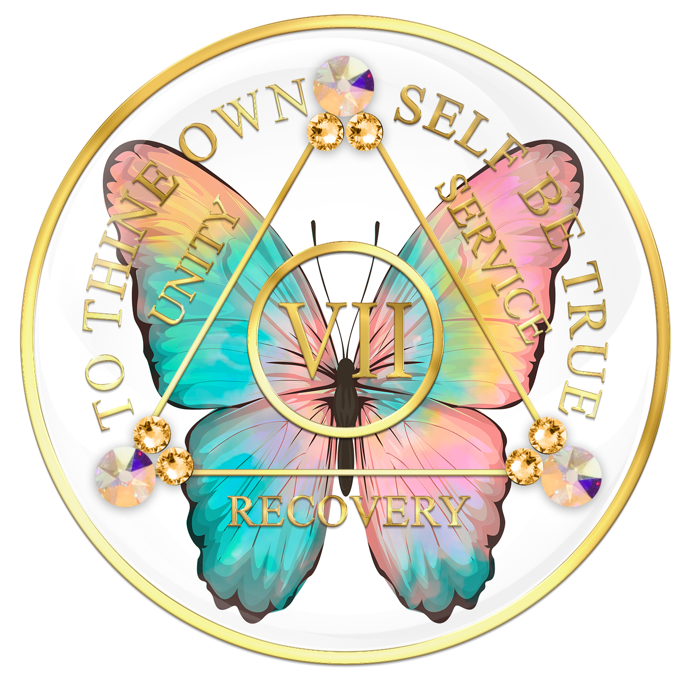 AA custom medallion coin 7 year butterfly design with gold crystals