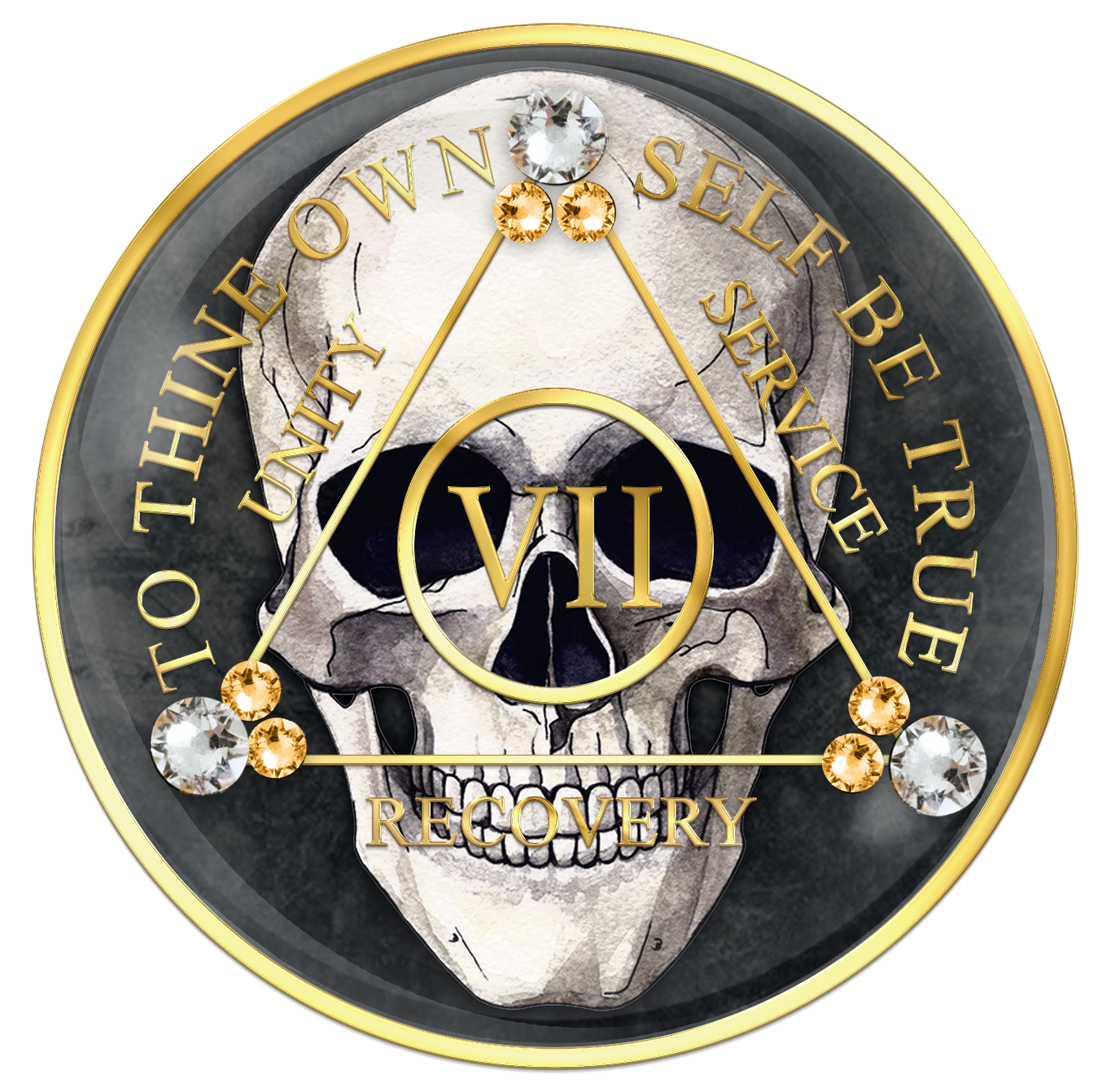 Skull AA Medallion with Gold CZ Crystals Years 1 - 20