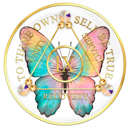AA custom medallion coin 9 year butterfly design with gold crystals
