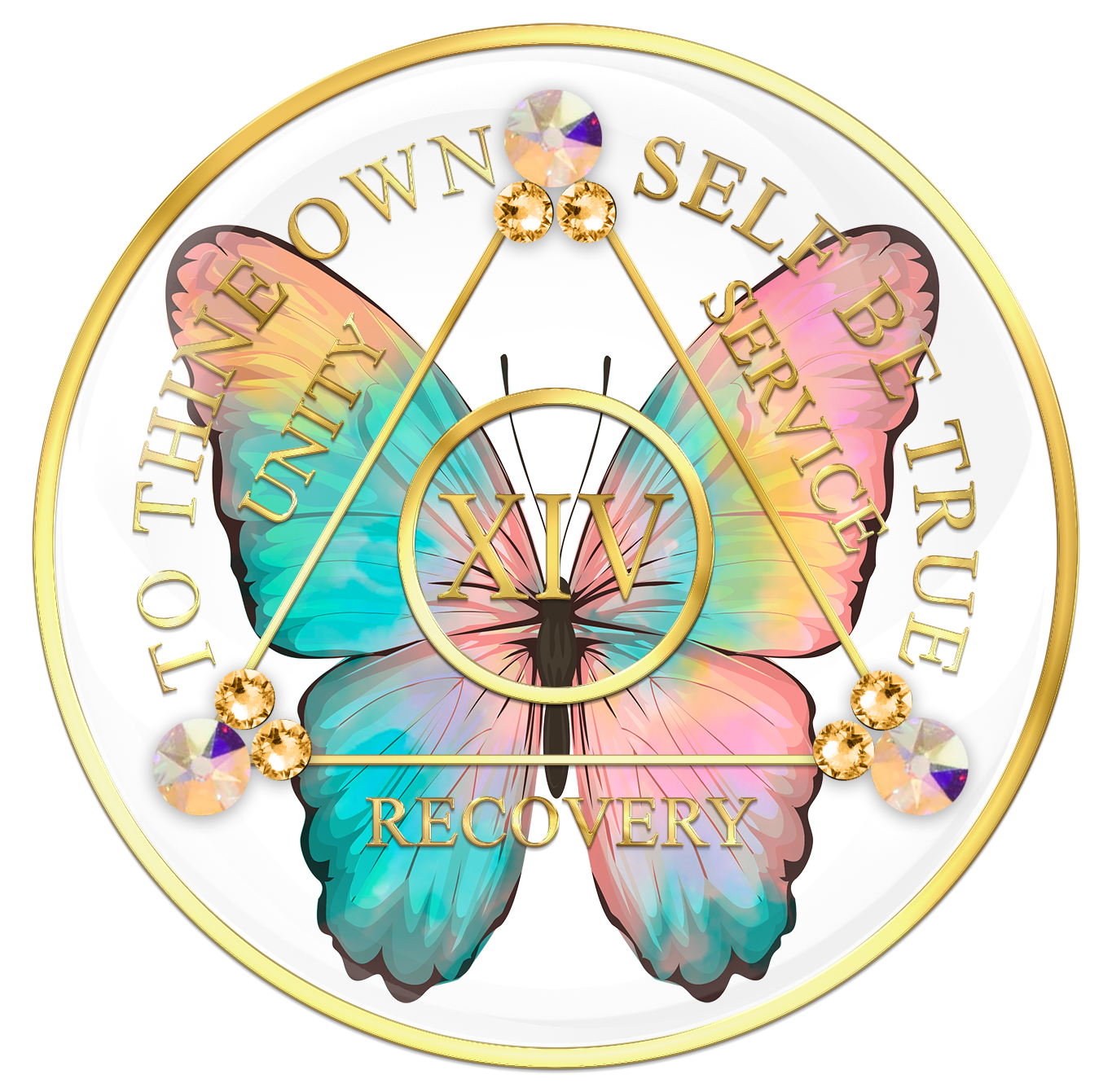 AA custom medallion coin 14 year butterfly design with gold crystals