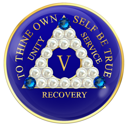 Blue AA Chip with Pearls and Sapphire Crystals AA