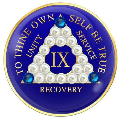 Blue AA Chip with Pearls and Sapphire Crystals AA