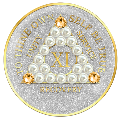 Glitter Silver AA Chip with Pearls and Light Gold Crystals