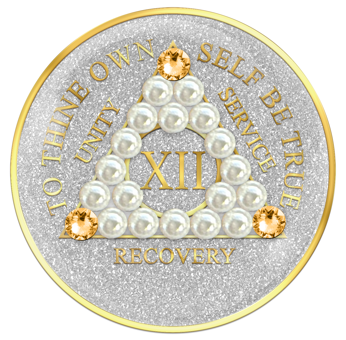 Glitter Silver AA Chip with Pearls and Light Gold Crystals