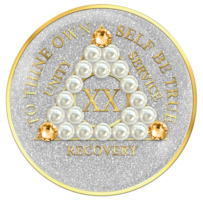 Glitter Silver AA Chip with Pearls and Light Gold Crystals