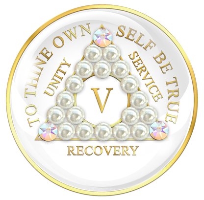 White AA Chip with White Pearls and Clear CZ Crystals