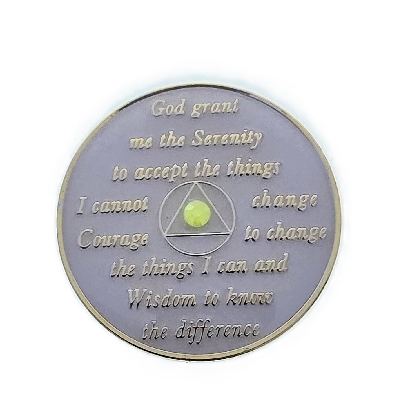 AA Sobriety Chip White with Neon Yellow Crystals