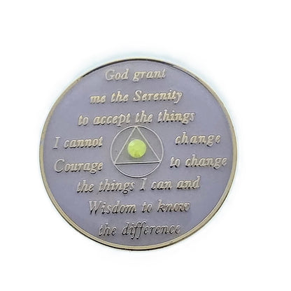 AA Sobriety Chip White with Neon Yellow Crystals