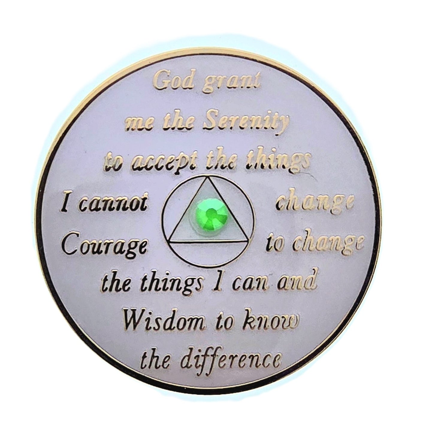 AA Sobriety Chip White with Neon Green Crystals