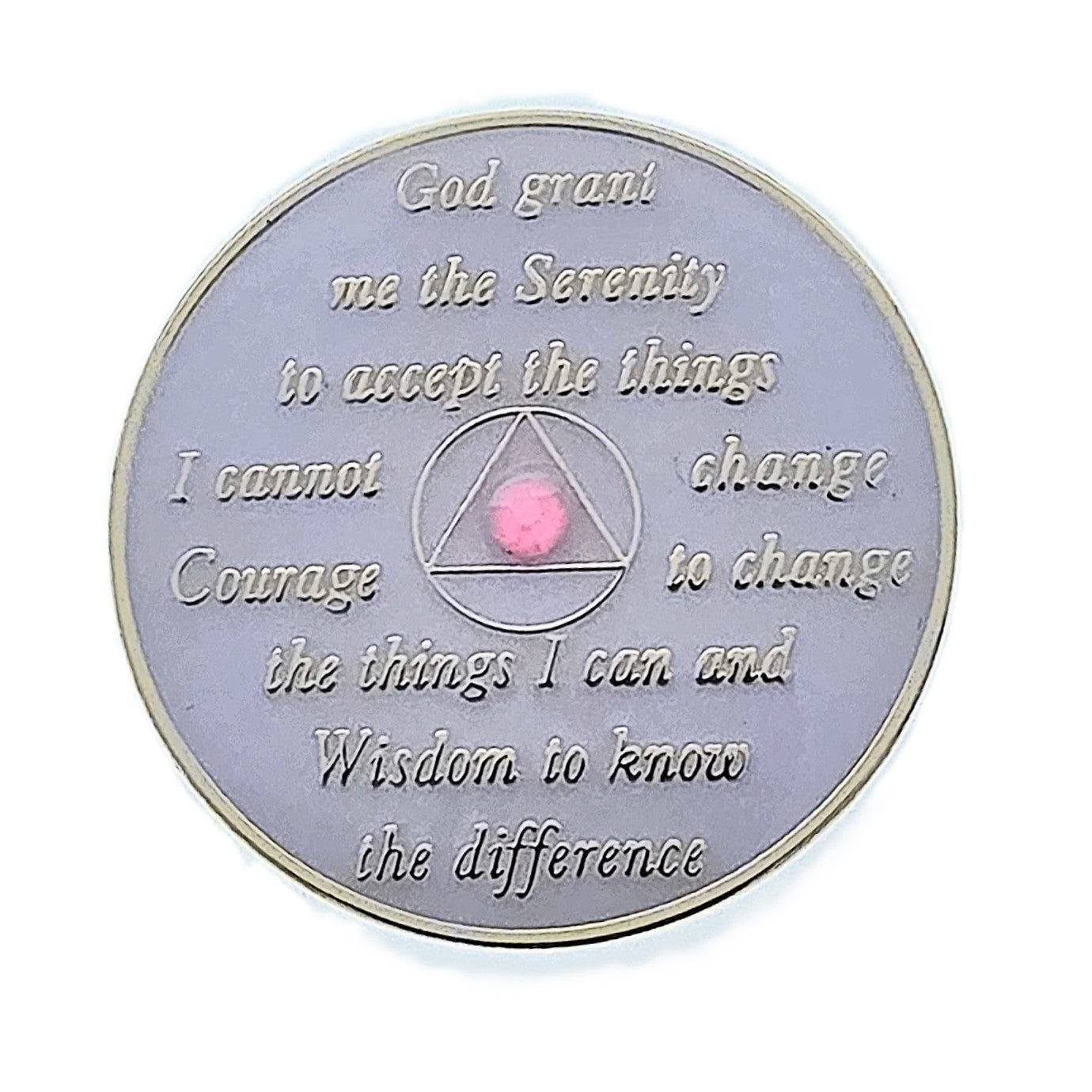 AA Sobriety Chip White with Neon Pink Crystals