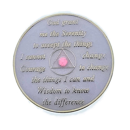 AA Sobriety Chip White with Neon Pink Crystals